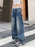 Amozae-Vintage Blaue Boyfriend Jeans mit Wasch Effekt- Streetwear y2k outfits Fall Outfits Christmas Thanksgiving Gift New Year's Eve