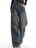 Amozae-Vintage Gewaschene Baggy Boyfriend Jeans mit Schnalle und Gerippten Details- Streetwear y2k outfits Fall Outfits Christmas Thanksgiving Gift New Year's Eve