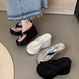 Amozae-Design Summer Chunky Woman Slippers Fashion Platform Wedges High Heel Silvery Ladies Shoes Zapatillas De Mujer-Platform boots