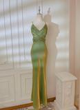 Amozae-dress to impress party dress nye outfits Green Suspender Evening Dress French Style Slim Green Party Dress YM1695