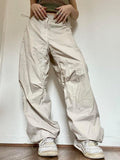 Amozae-Light colored baggy parachute cargo pants with drawstring and low waist- Streetwear y2k outfits Fall Outfits Christmas Thanksgiving Gift New Year's Eve