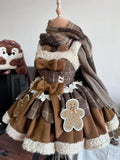 Back To School Outfits Spring Outfits Amozae-Vintage Suit Winter Y2k Outfits Christmas Sweet Lolita Brown 2 Piece Sets Woman Harajuku Cape Coats + Cute Bow Dress Kawaii Warm