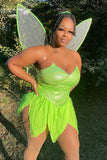 Amozae-hoco dresses -Forest Fairy Elf Cosplay Wing Petal Hem Halloween Party Mini Dress - Light Green