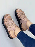 Amozae-Hollow-Out Rivet Flat Sandals