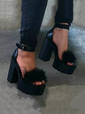 Amozae-Fluffy Upper Chunky Heels Sandals