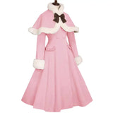 Amozae-nye outfits back to school dress  Fur Double-Breasted Bow Coat Dress