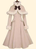 Amozae-nye outfits back to school dress  Fur Double-Breasted Bow Coat Dress