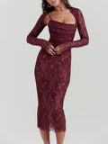Amozae-nye outfits back to school dress  Gaia Claret Lace Midi Dress