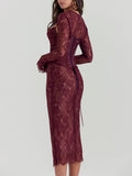 Amozae-nye outfits back to school dress  Gaia Claret Lace Midi Dress