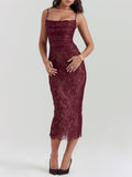 Amozae-nye outfits back to school dress  Gaia Claret Lace Midi Dress