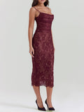 Amozae-nye outfits back to school dress  Gaia Claret Lace Midi Dress