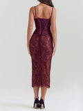 Amozae-nye outfits back to school dress  Gaia Claret Lace Midi Dress