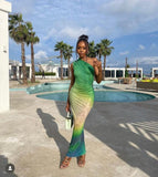 Amozae-nye outfits back to school dress  Gradient One-Shoulder Mesh Maxi Dress