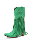 Amozae-Fringe Pointed Toe Knee High Boots