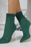 Amozae-Crystal Heel Stretch Mid Calf Skinny Boots