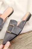 Amozae-Suede Pointed Metal Buckle Mule Slides