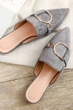 Amozae-Suede Pointed Metal Buckle Mule Slides