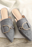 Amozae-Suede Pointed Metal Buckle Mule Slides