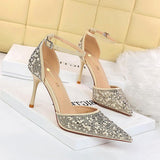 Amozae-Diamond Piece Element Pointed Toe Fine High Heels