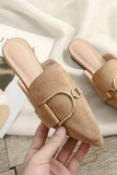 Amozae-Suede Pointed Metal Buckle Mule Slides