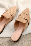 Amozae-Suede Pointed Metal Buckle Mule Slides