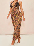 Amozae-nye outfits back to school dress  Leopard Print Lace Maxi Dress