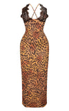 Amozae-nye outfits back to school dress  Leopard Print Lace Maxi Dress