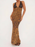 Amozae-nye outfits back to school dress  Leopard Print Lace Maxi Dress