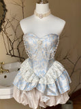 Amozae-nye outfits back to school dress  Lolita Pearl Chain Layered Tube Mini Dress