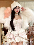 Amozae-nye outfits back to school dress  Lolita Pearl Chain Layered Tube Mini Dress