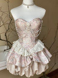 Amozae-nye outfits back to school dress  Lolita Pearl Chain Layered Tube Mini Dress