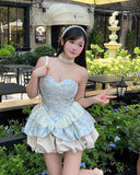 Amozae-nye outfits back to school dress  Lolita Pearl Chain Layered Tube Mini Dress