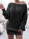 Amozae-nye outfits back to school dress  Loose Round Neck Solid Sweater Dress