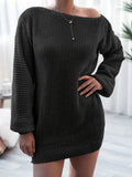 Amozae-nye outfits back to school dress  Loose Round Neck Solid Sweater Dress