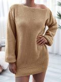 Amozae-nye outfits back to school dress  Loose Round Neck Solid Sweater Dress