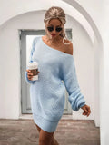 Amozae-nye outfits back to school dress  Loose Round Neck Solid Sweater Dress