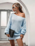 Amozae-nye outfits back to school dress  Loose Round Neck Solid Sweater Dress