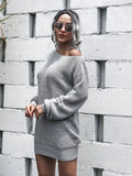 Amozae-nye outfits back to school dress  Loose Round Neck Solid Sweater Dress