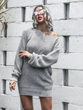 Amozae-nye outfits back to school dress  Loose Round Neck Solid Sweater Dress