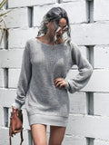 Amozae-nye outfits back to school dress  Loose Round Neck Solid Sweater Dress