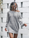 Amozae-nye outfits back to school dress  Loose Round Neck Solid Sweater Dress