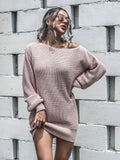 Amozae-nye outfits back to school dress  Loose Round Neck Solid Sweater Dress