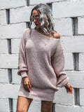 Amozae-nye outfits back to school dress  Loose Round Neck Solid Sweater Dress