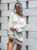 Amozae-nye outfits back to school dress  Loose Round Neck Solid Sweater Dress