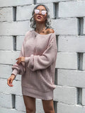 Amozae-nye outfits back to school dress  Loose Round Neck Solid Sweater Dress