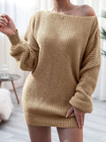 Amozae-nye outfits back to school dress  Loose Round Neck Solid Sweater Dress