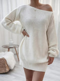 Amozae-nye outfits back to school dress  Loose Round Neck Solid Sweater Dress