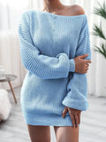 Amozae-nye outfits back to school dress  Loose Round Neck Solid Sweater Dress