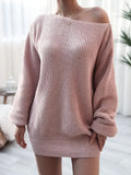 Amozae-nye outfits back to school dress  Loose Round Neck Solid Sweater Dress