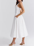 Amozae-nye outfits back to school dress  Marilyn White Cotton Halter Midi Sundress